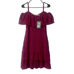 Chelsea And Violet Purple Lace Dress Ruffles Off Shoulder Strappy Stretch Sz XS